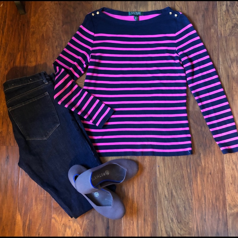 *Ralph Lauren* Navy/Pink Stripped Long Sleeve Knit